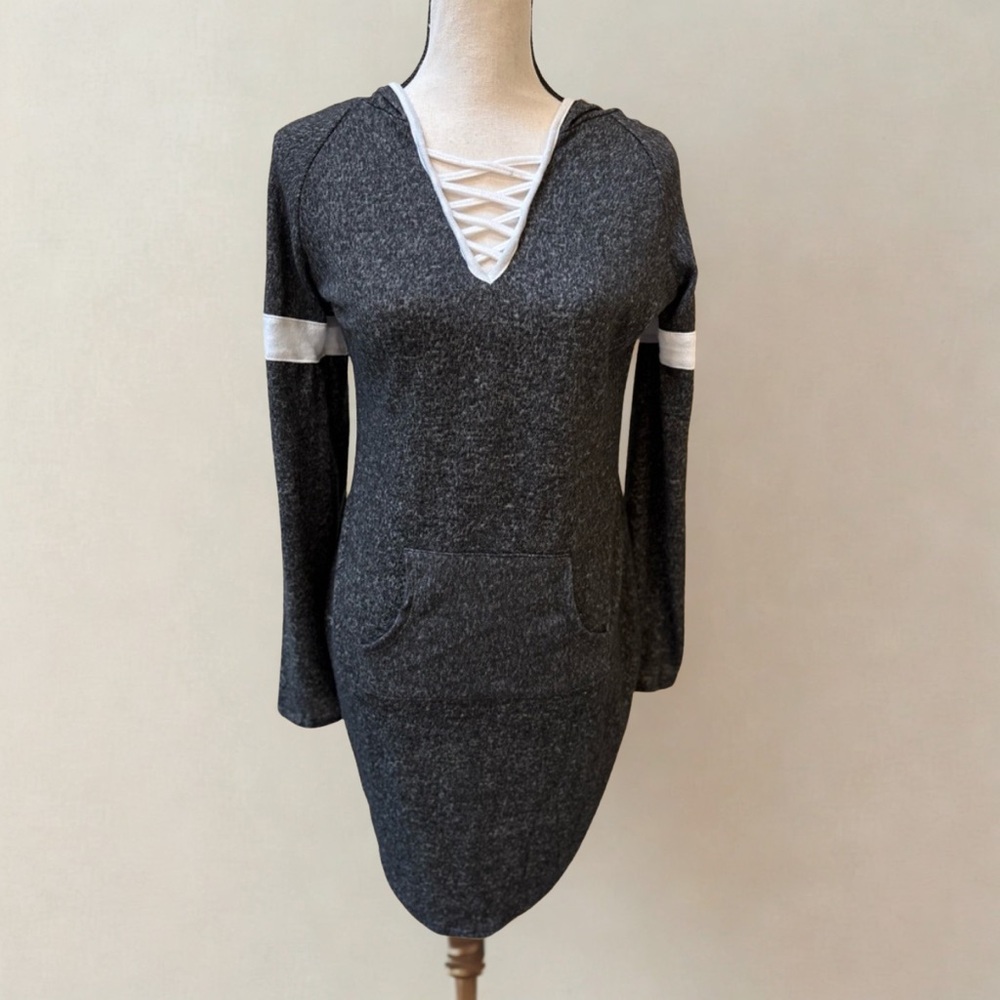 NWT Derek Heart Cozy Charcoal Fleece Hoodie Dress